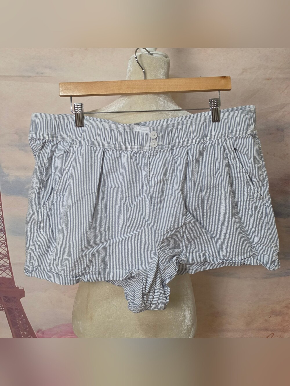 So 100% Cotton Blue Stripe Seersucker Shorts